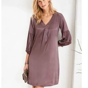 Garnet Hill Mauve Purple Long Sleeve Silk Mini Dress | Size 8